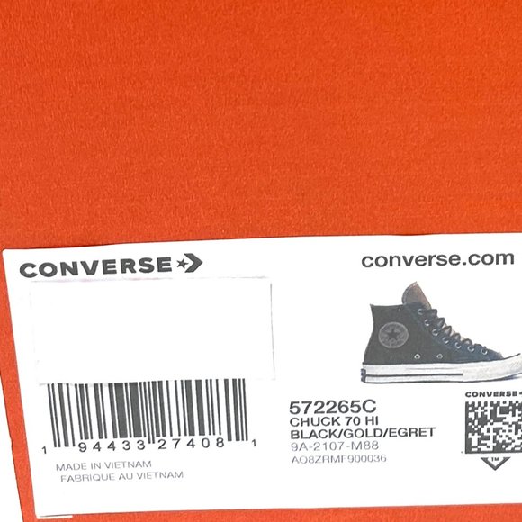 Converse Women's Size 8 572265C CHUCK 70 HI Black Gold Egret Synthetic Sneaker - Picture 9 of 10